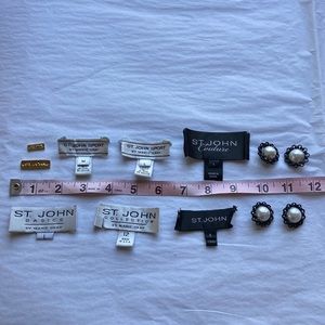St. John clothing garment tags, metal logos and buttons used great condition